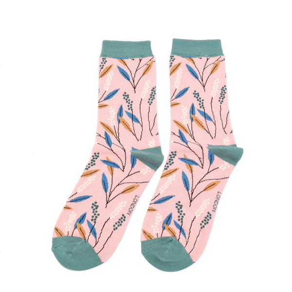 Miss Sparrow Berry Branches Socks - Dusky Pink