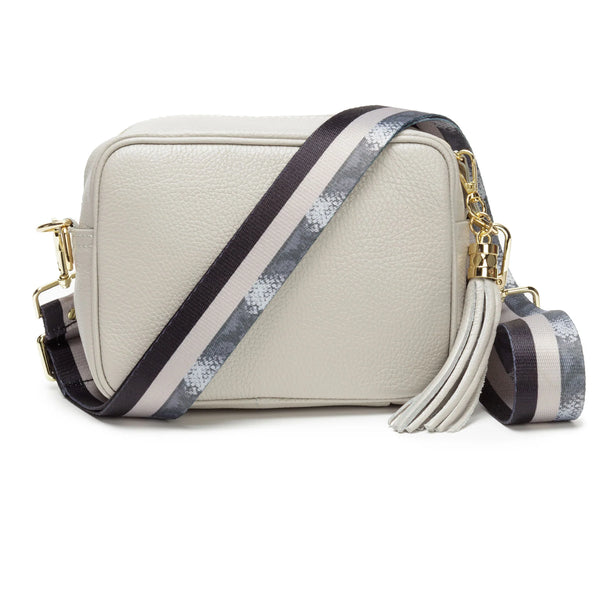 Light Grey Leather Handbag With Python Strip
