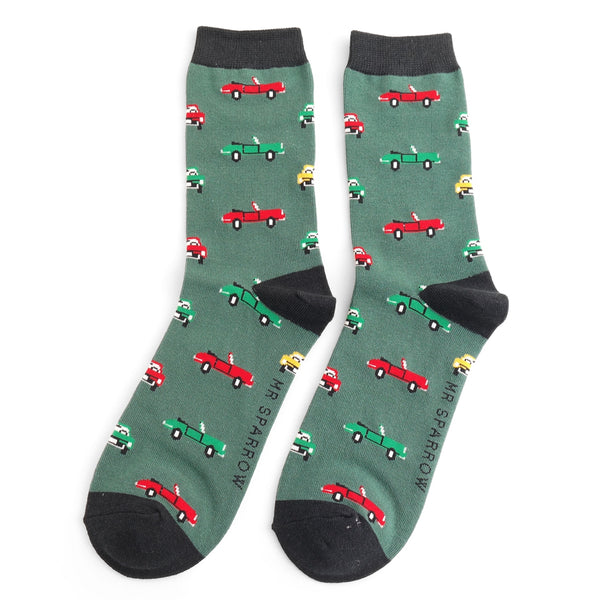 Classic Cars Men's Socks -Dark Green
