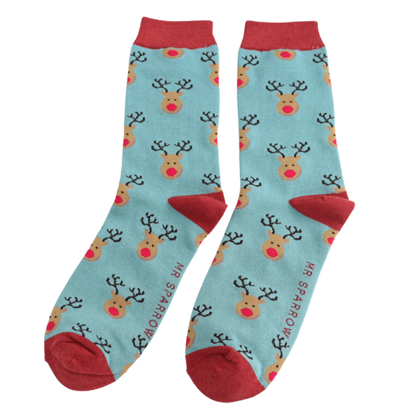 Reindeer Socks - Aqua