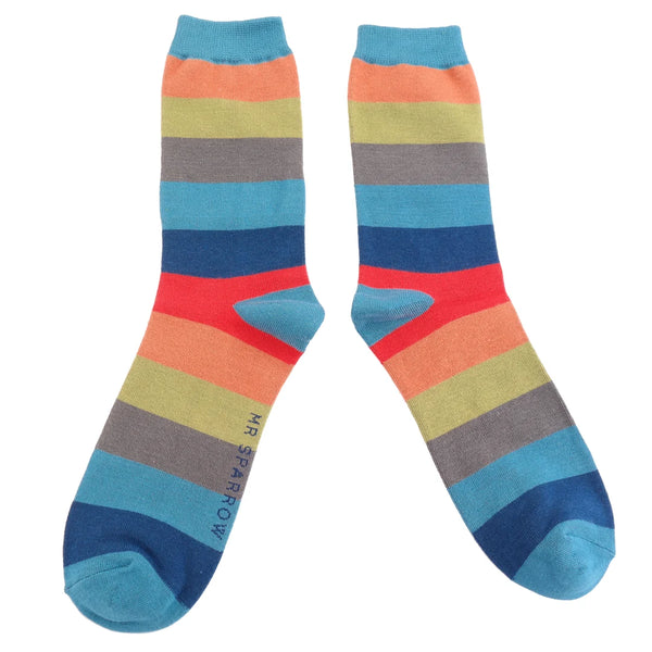Wide Strips Men's Socks- Teal