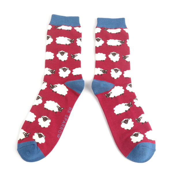 Happy Sheep Mens Socks - Dark Red