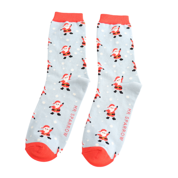 Jolly Santa Socks - Sky Blue