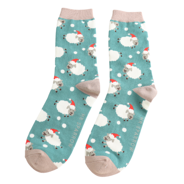 Santa Sheep Socks - Green