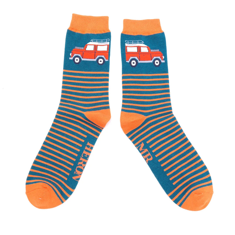 Mr Heron Jeep & Stripes Socks -Teal