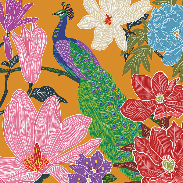Peacock And Flowers Card