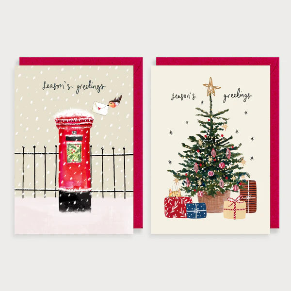 Tree & Post Box Christmas Card Pack Of 8