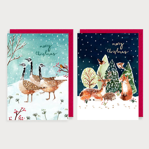 Geese & Forest Animals Christmas Card Pack Of 8