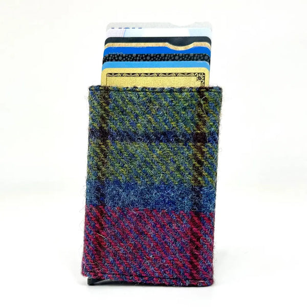 Harris Tweed Pop Up Card Holder - Blue/Pink Check