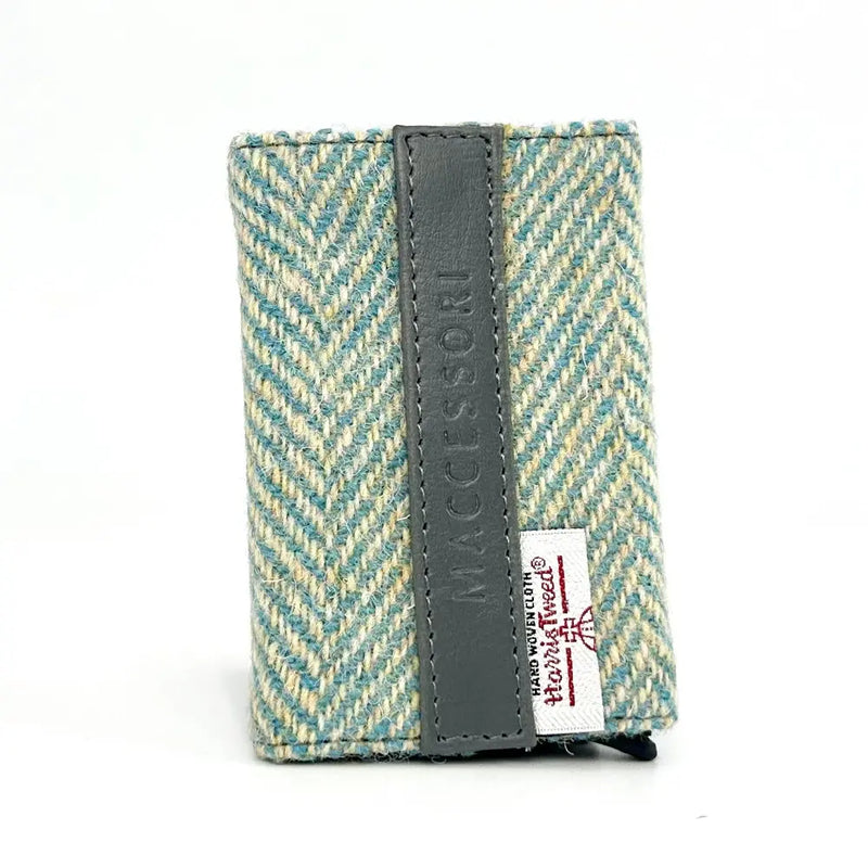 Harris Tweed Pop Up Card Holder - Turquoise Herringbone