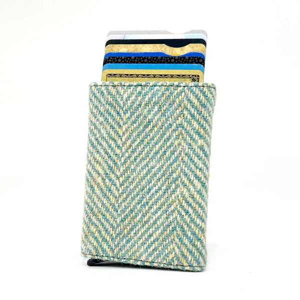 Harris Tweed Pop Up Card Holder - Turquoise Herringbone