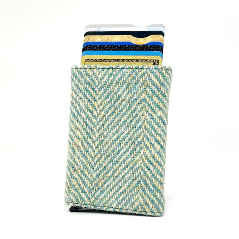 Harris Tweed Pop Up Card Holder - Turquoise Herringbone