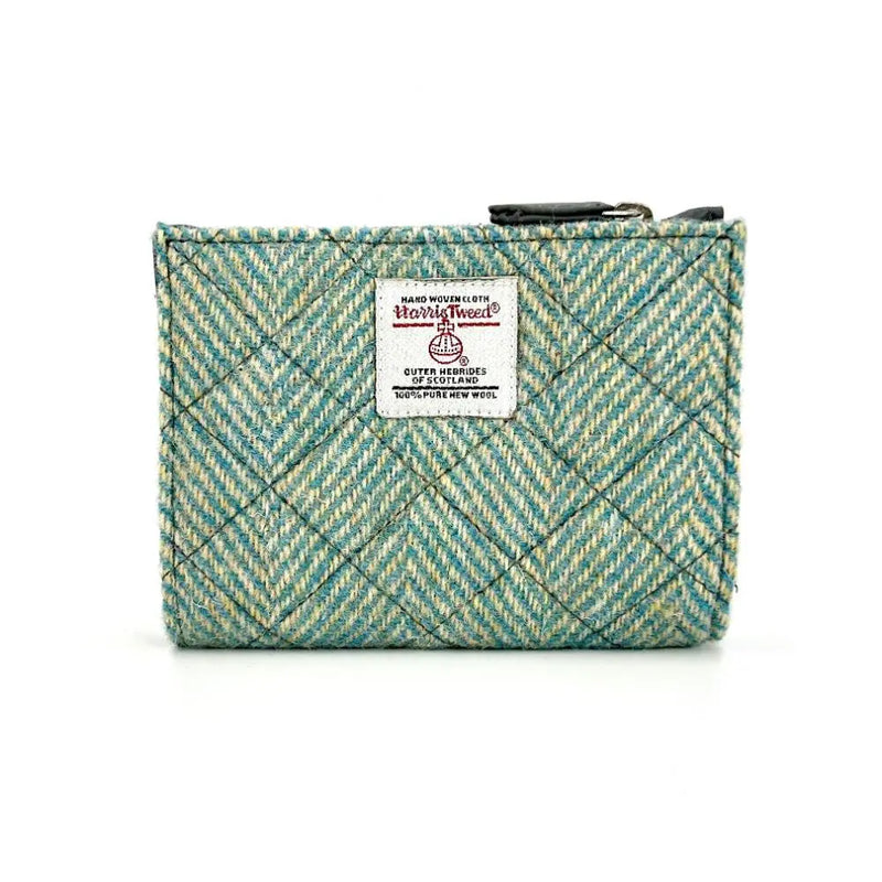 Harris Tweed Quilt Slim Purse - Turquoise Herringbone