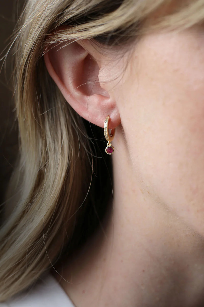 Ruby Hoop Earrings - Gold