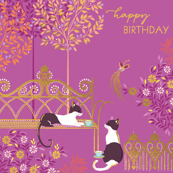 Birthday Cats On Bench Card