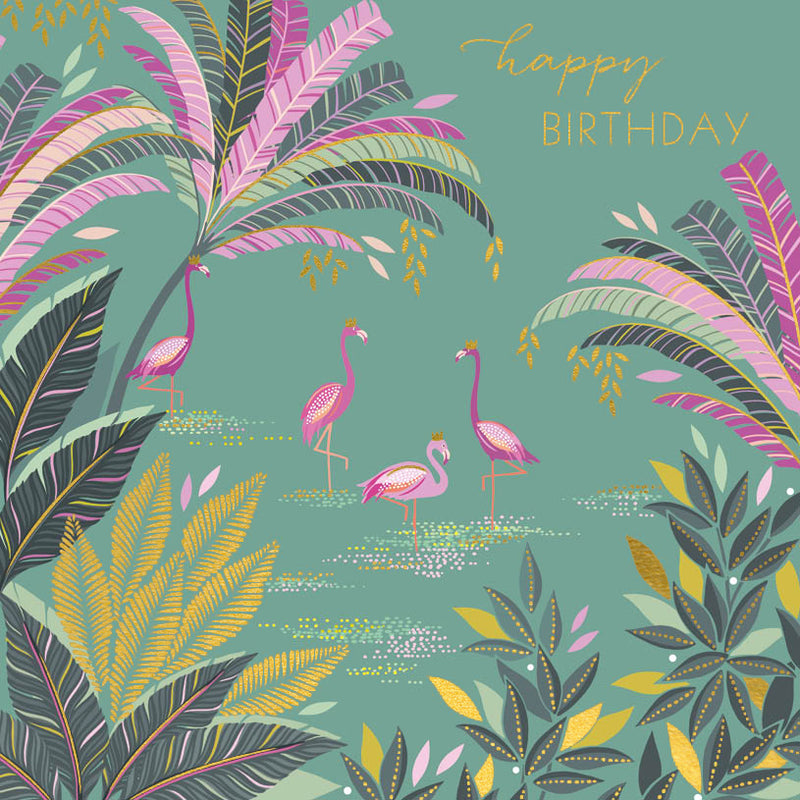 Pink Birds & Palms Birthday Card