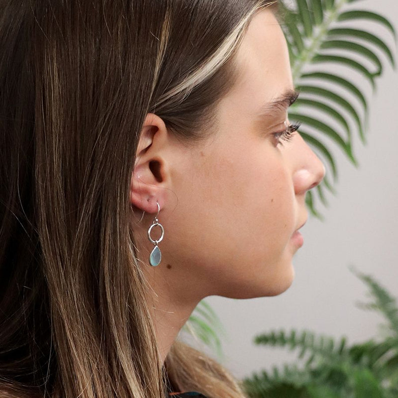 Sterling Silver Chalcedony Teardrop Hoop Earrings
