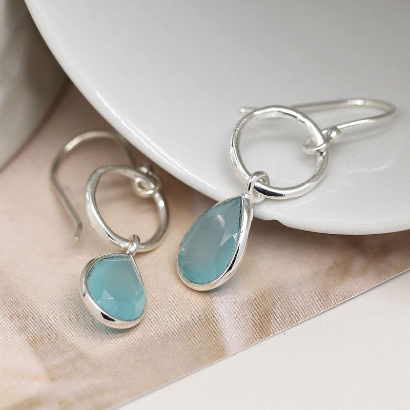 Sterling Silver Chalcedony Teardrop Hoop Earrings