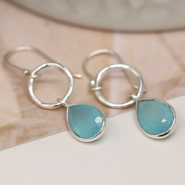 Sterling Silver Chalcedony Teardrop Hoop Earrings