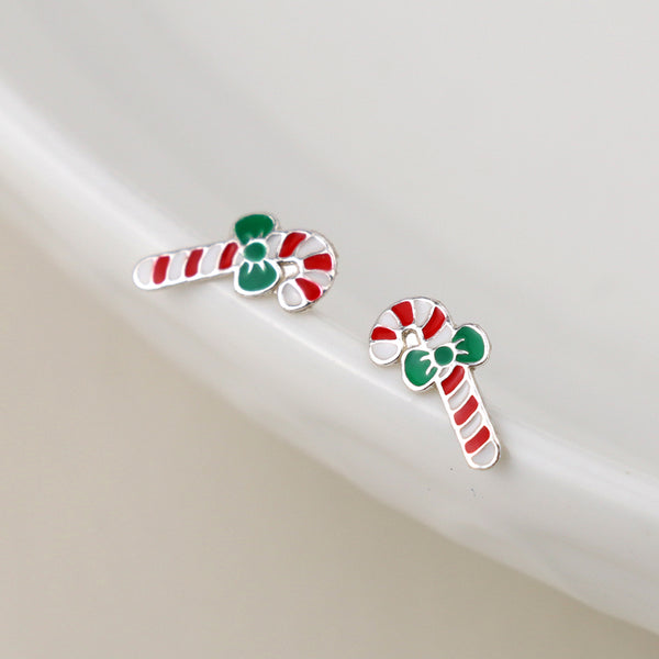 Silver Candy Cane Stud Earrings