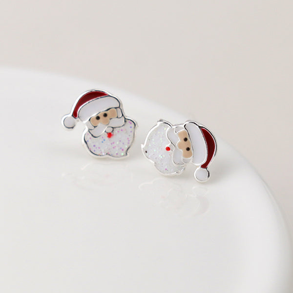 Silver Santa Claus Stud Earrings