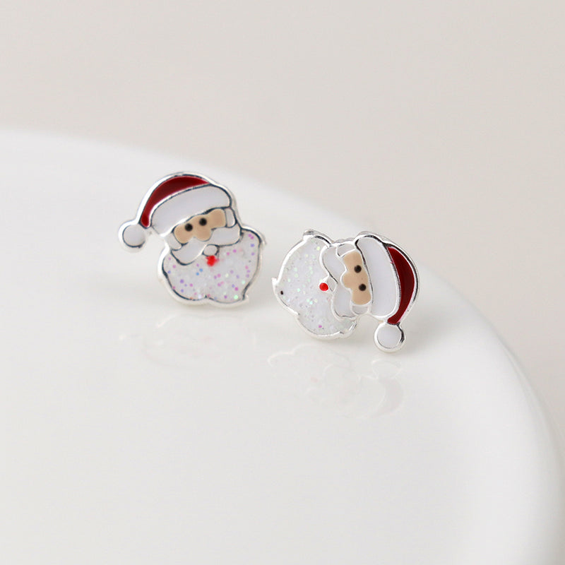 Silver Santa Claus Stud Earrings