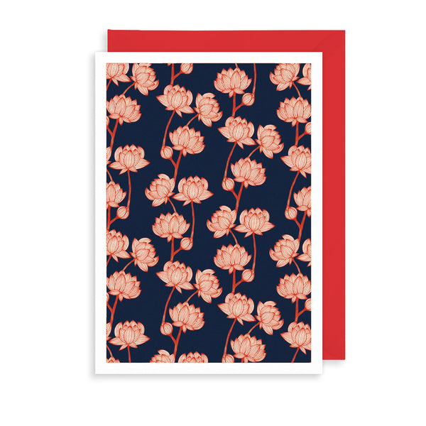 Navy Blossom Greetings Card