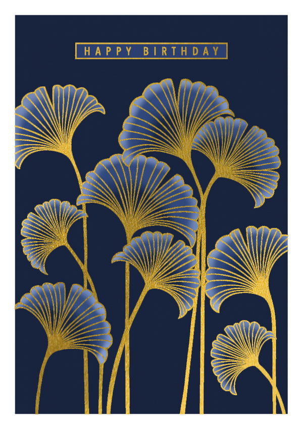 Navy & Gold Flowers Birthday Card