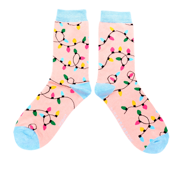 Miss Sparrow Christmas Lights Socks - Dusky Pink