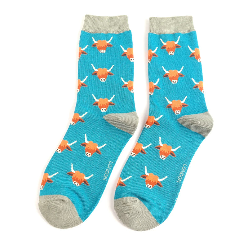 Highland Cow Socks - Teal