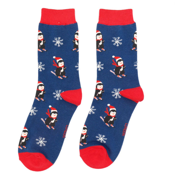 Miss Sparrow Skiing Penguins Socks - Navy