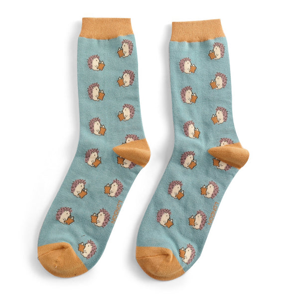 Reading Hedgehogs Socks -Duck Egg