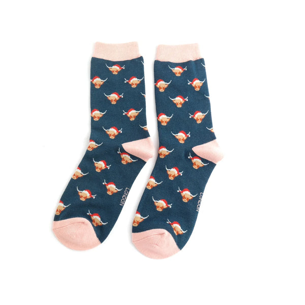 Xmas Highland Cows - Navy