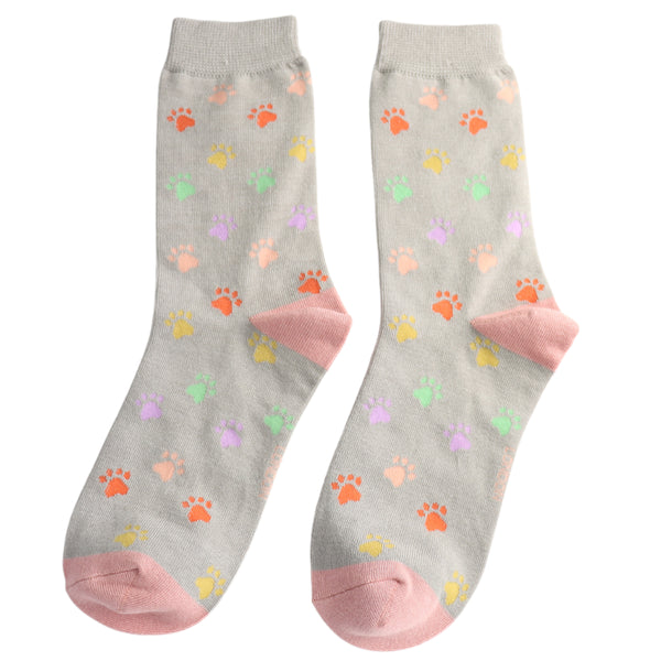 Multi Paw Print Socks - Mid Grey