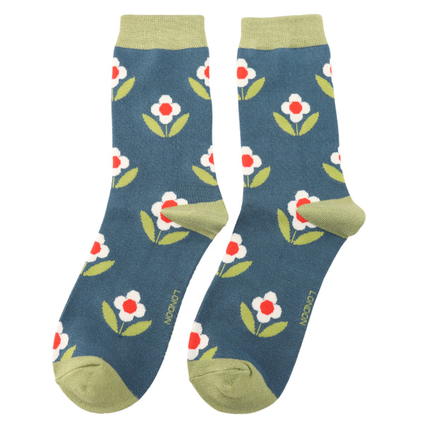 Retro Daisy Socks -Teal