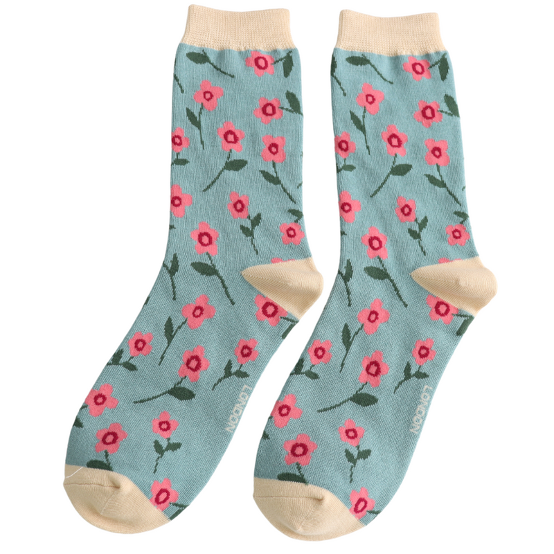 Petite Flower Socks - Duck Egg
