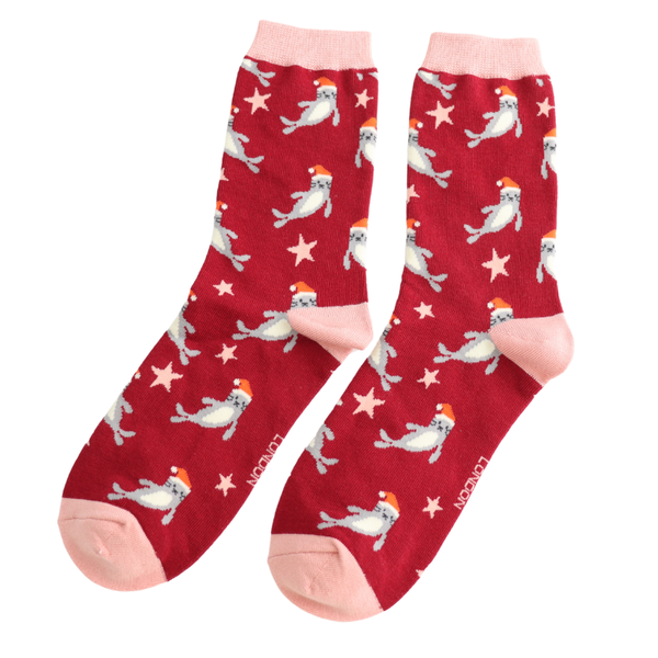 Santa Seal Socks - Red