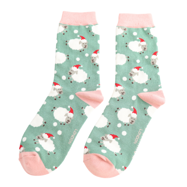 Santa Sheep Socks - Green