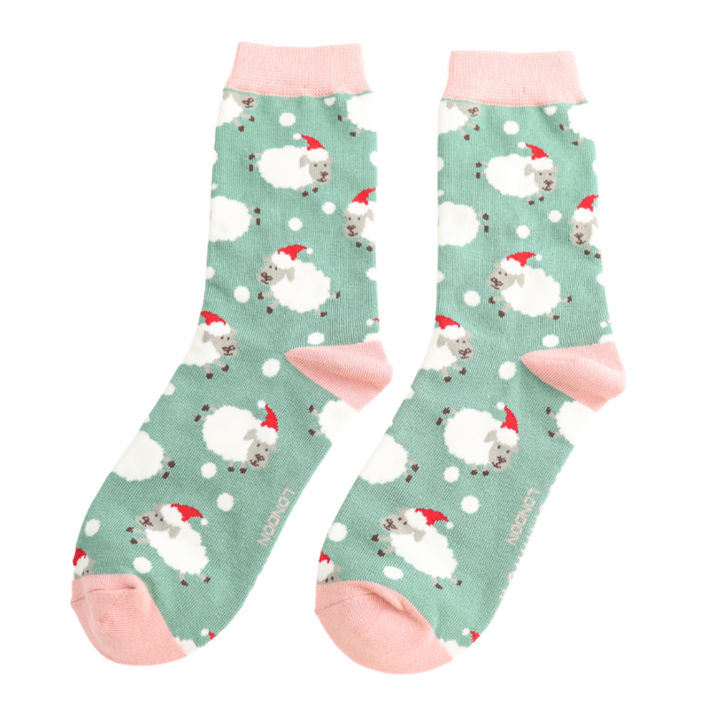 Santa Sheep Socks - Green