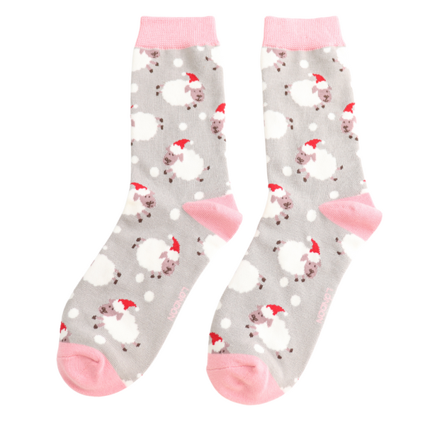 Santa Sheep Socks - Silver