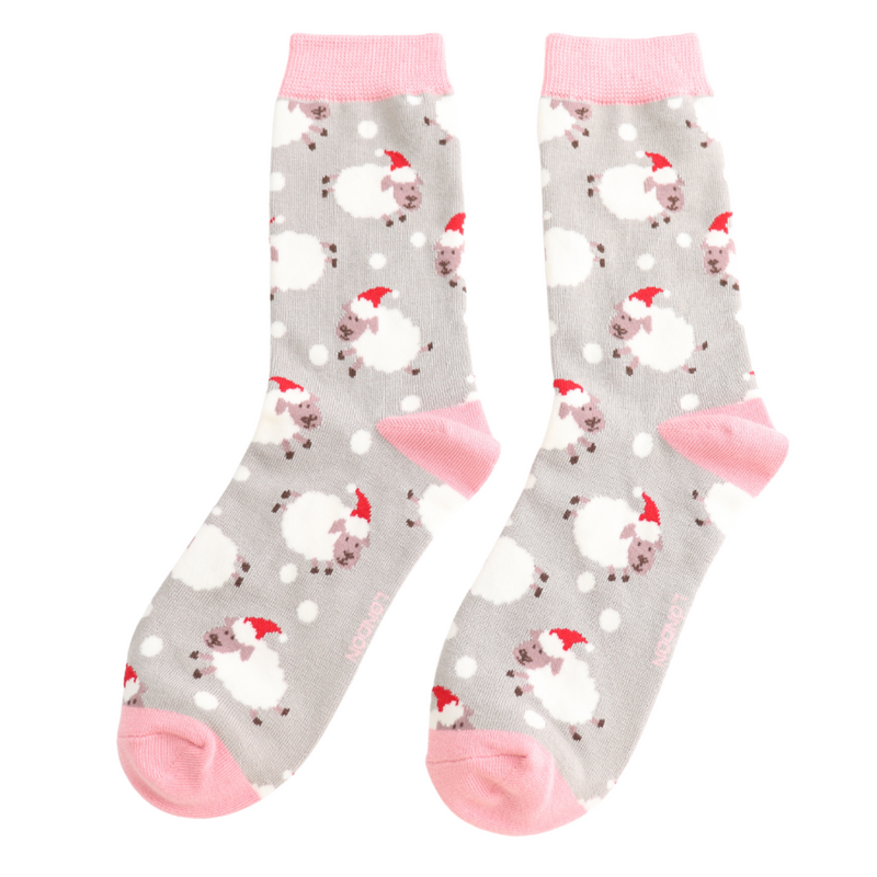 Santa Sheep Socks - Silver