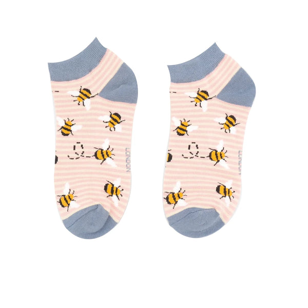 Bees Stripes Trainer Socks - Dusky Pink/Cream