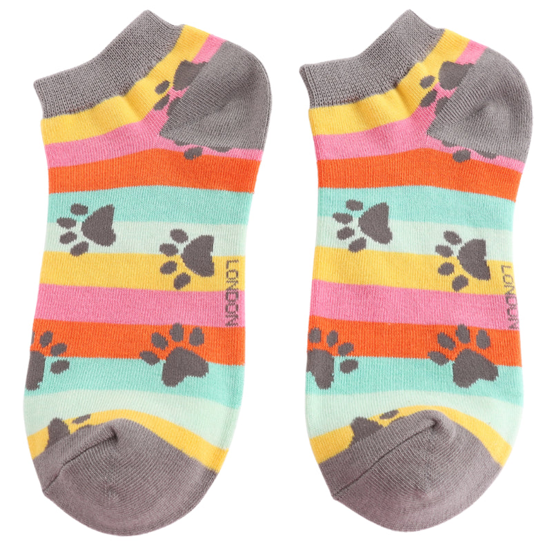 Paw Prints & Stripe Socks - Bright