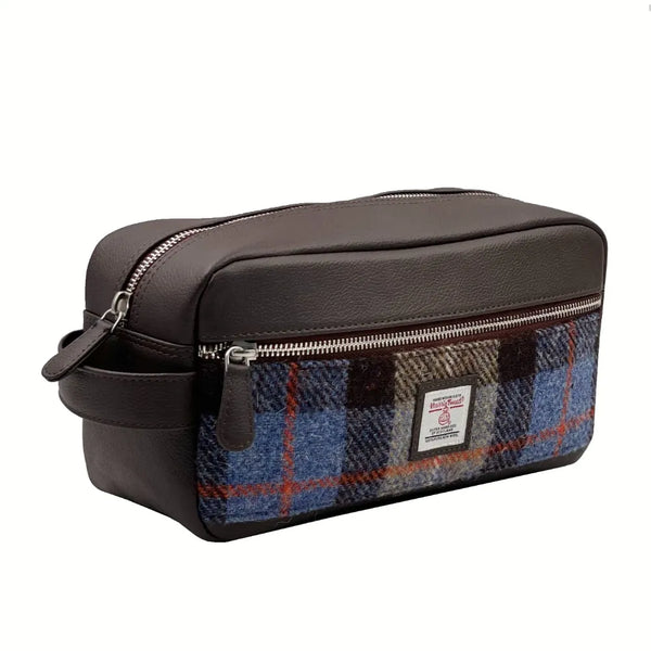 Harris Tweed Wash Bag - Blue/Brown Check
