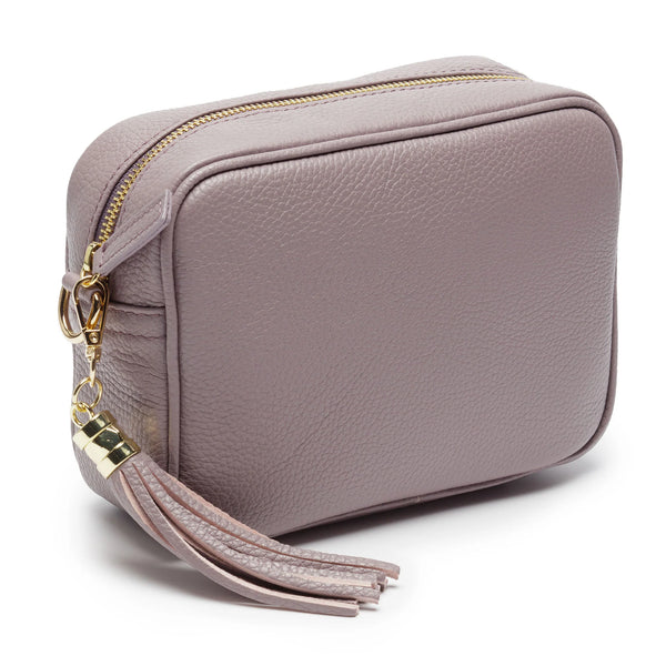 Lavender Leather Handbag With Black Dogtooth Strap