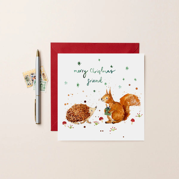 Squirrel & Hedgehog Friend Christmas Card