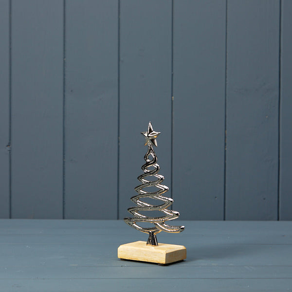 Silver Tree On Wooden Base
