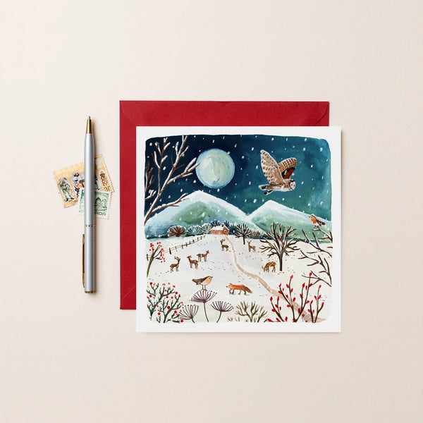 Deers, Fox & Owl Scene Christmas Card