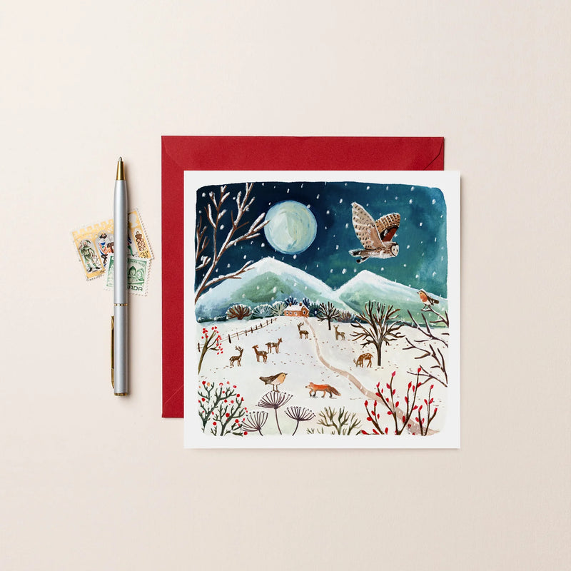 Deers, Fox & Owl Scene Christmas Card