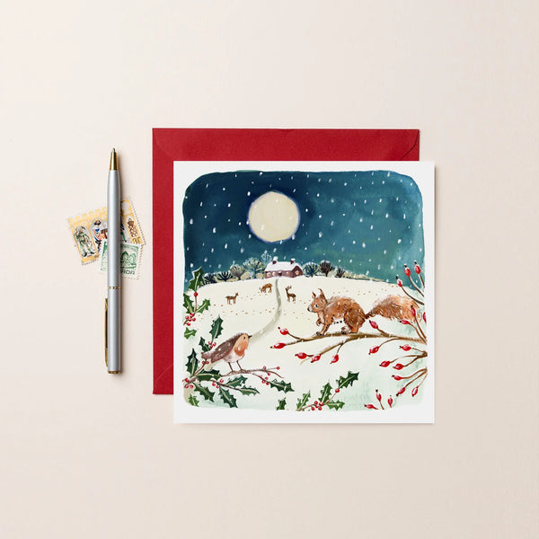Squirrel & Robin Christmas Card